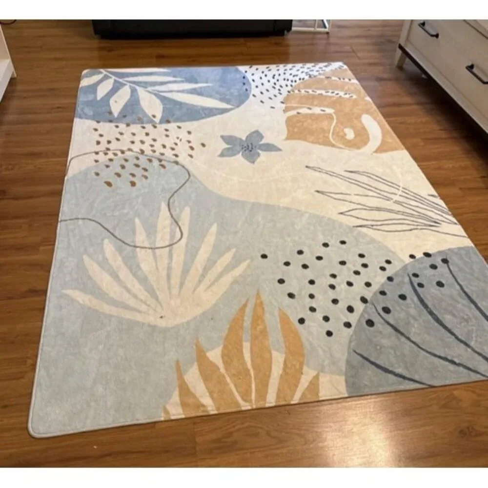 New Boho Blue Area Rug for Living Room - 5x7 Rug Machine Washable Non-Slip